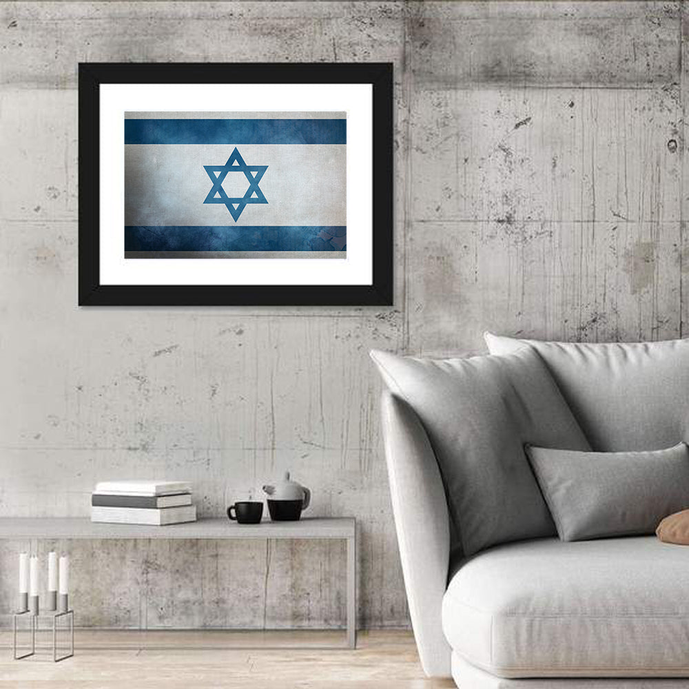 Israeli Flag with Star of David Wall Art in a room, landscape