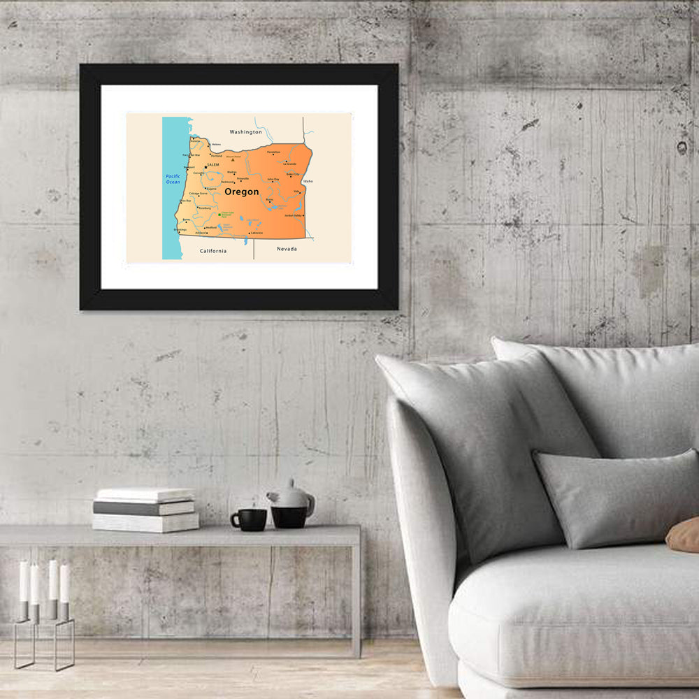 Oregon State Map Wall Art in a room, landscape