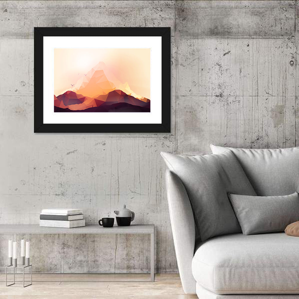 Geometric Mountain Sunset Illustration Wall Art