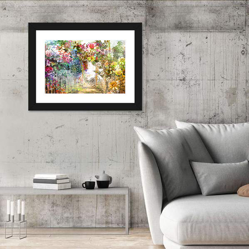 Spring Garden with White Picket Fence Wall Art in a room, landscape