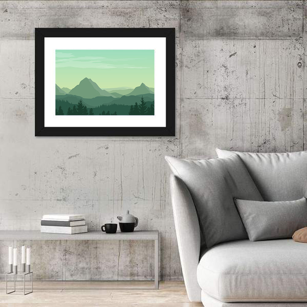 Green Mountain Silhouette Wall Art in a room, landscape