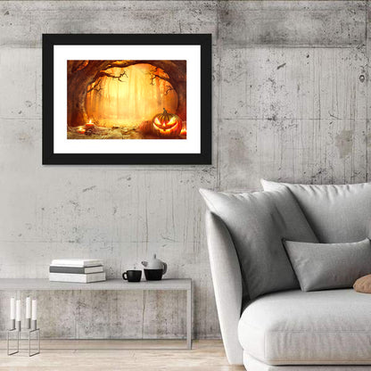 Halloween Jack O'lantern in Dark Forest Wall Art