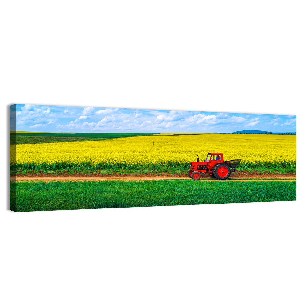 Red Tractor Over Yellow Rapeseed Field Wall Art
