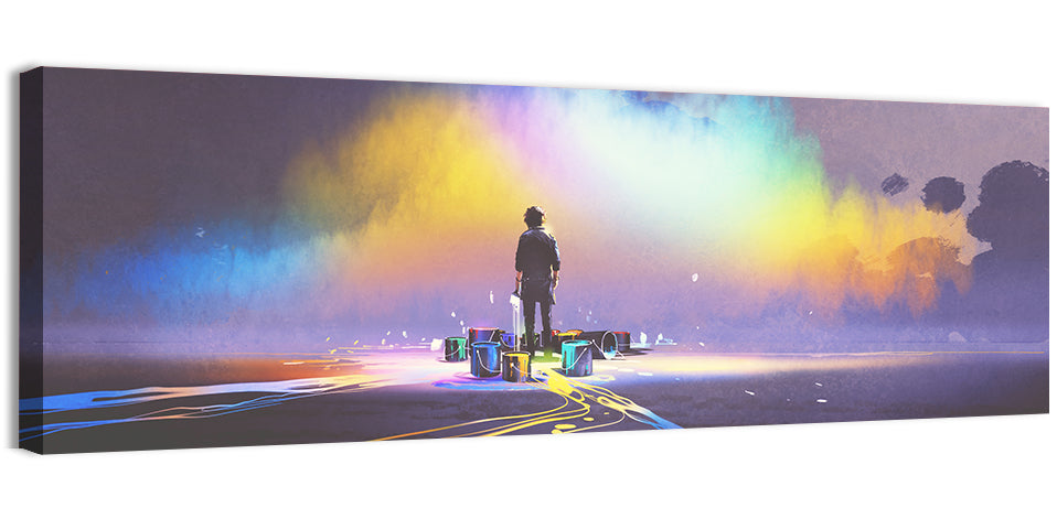 Silhouette with Paint Buckets and Rainbow Light Wall Art