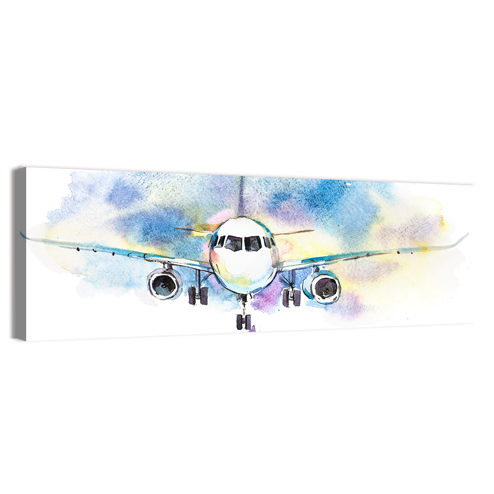Symmetrical Airplane Watercolor Sketch Wall Art, canvas print, panoramic