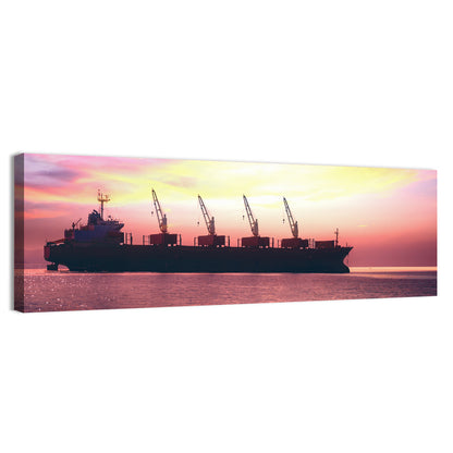 Sunset Cargo Ship Silhouette Wall Art