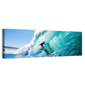 Surfing On Blue Ocean Wave Wall Art