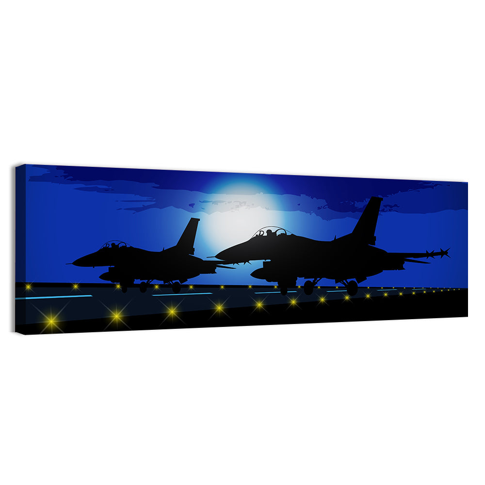 Moonlit Fighter Jets on Runway Wall Art