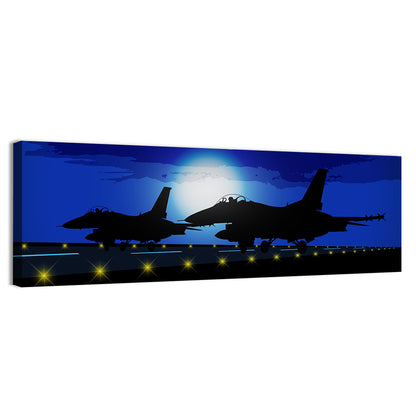 Moonlit Fighter Jets on Runway Wall Art