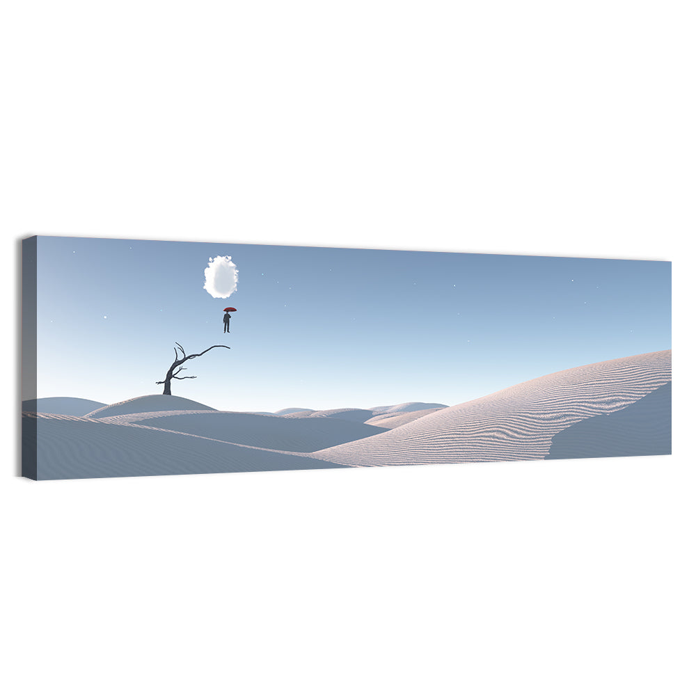 Surreal Desert with Red Umbrella Wall Art