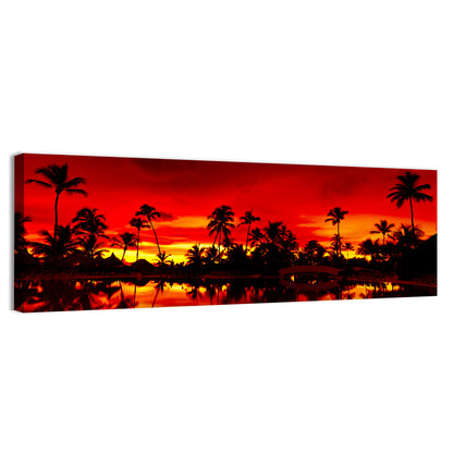 Sunset Over Sea with Palm Silhouettes Wall Art
