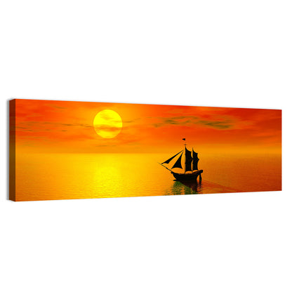 Old Sailboat Silhouette at Sunset Wall Art