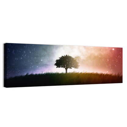 Tree Silhouette Under Nebula Sky Wall Art
