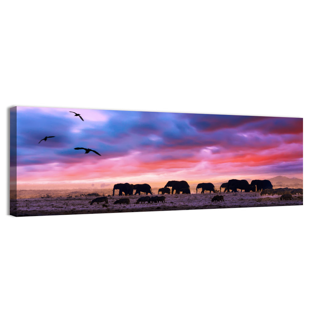 Elephants at Savannah Sunset Wall Art