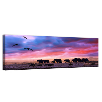 Elephants at Savannah Sunset Wall Art