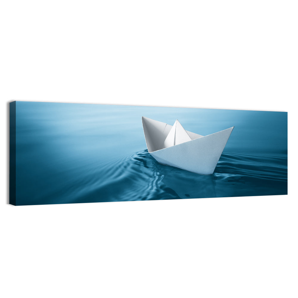 Paper Sailboat on Blue Water Wall Art