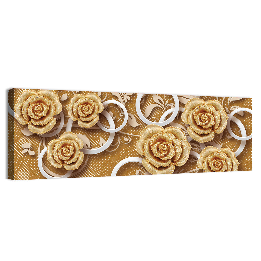 3d Golden Rose Floral Pattern Wall Art