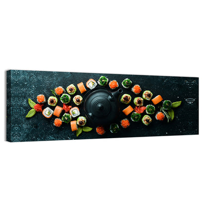 Sushi and Teapot Flat Lay Wall Art