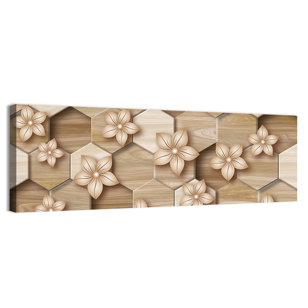 Wood Grain Honeycomb Floral Wall Art