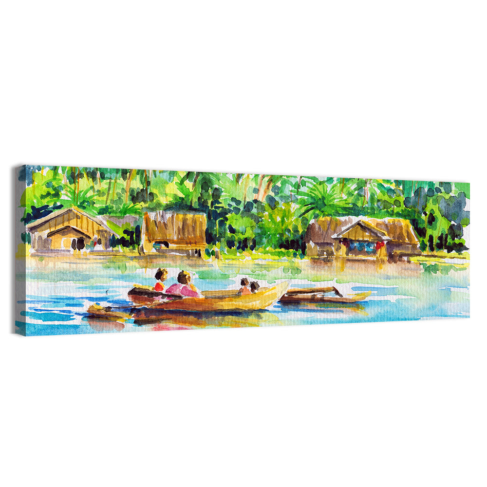 Boat in Tropical Village Wall Art