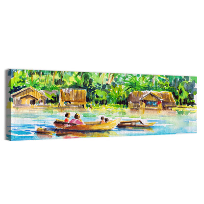 Boat in Tropical Village Wall Art