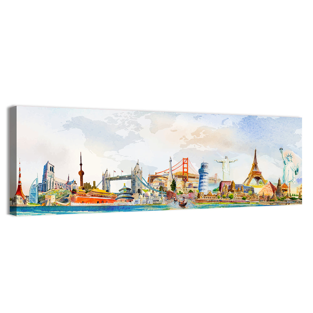 Watercolor World Landmarks Montage Wall Art