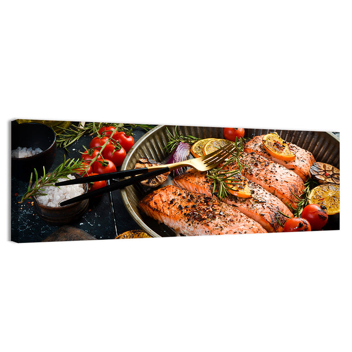 Grilled Salmon with Lemon and Rosemary Wall Art as a canvas print