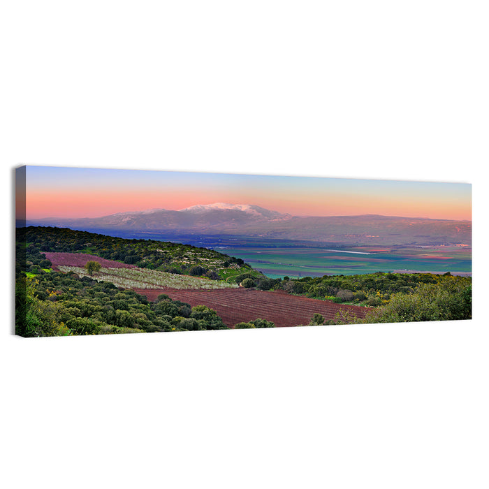 Mount Hermon Sunset Over Farmland Wall Art as a canvas print