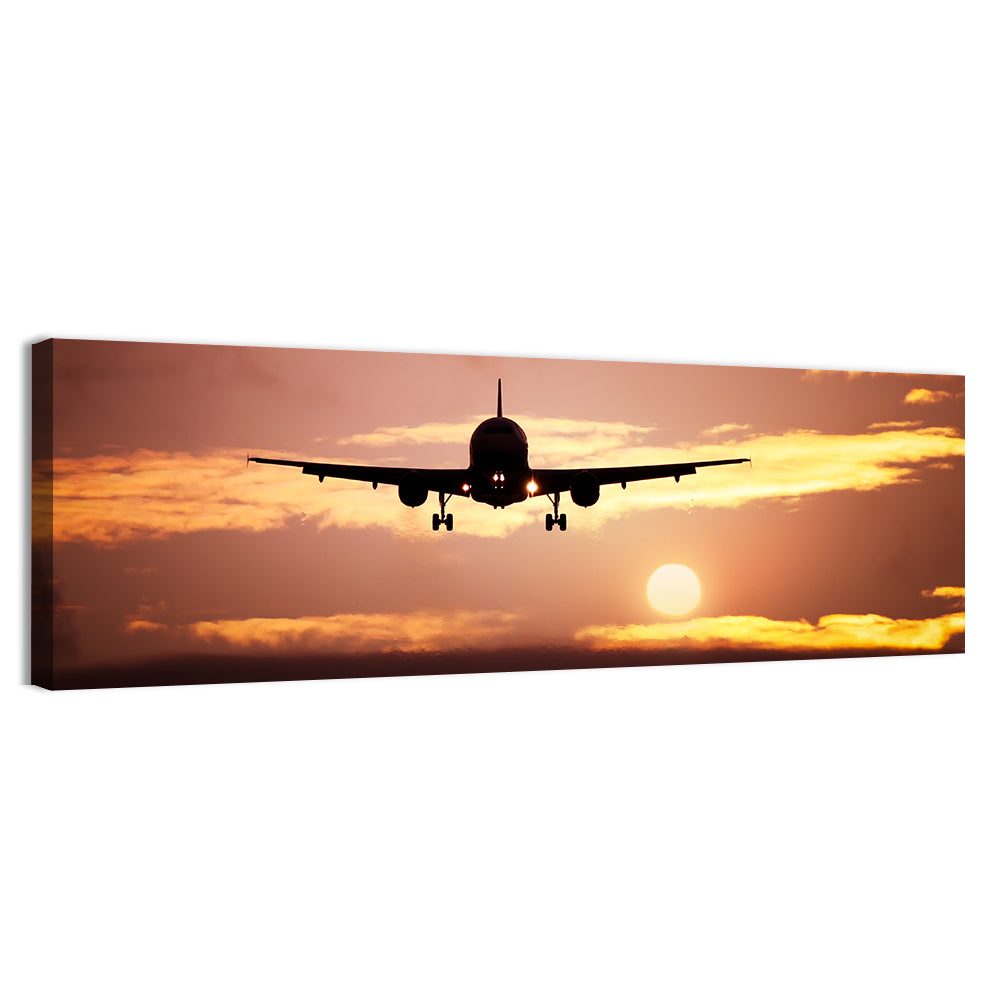 Airplane with Landing Gear at Sunset Wall Art
