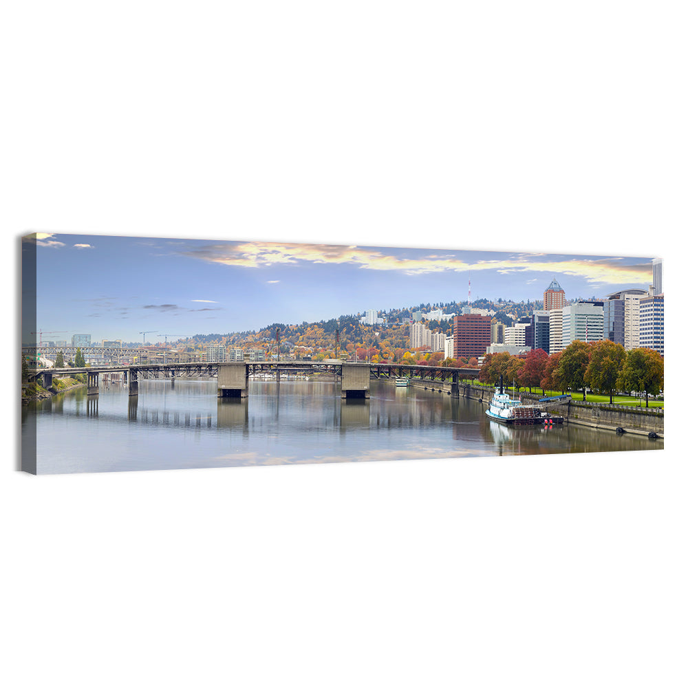 Portland Hawthorne Bridge Skyline Wall Art, canvas print, panoramic