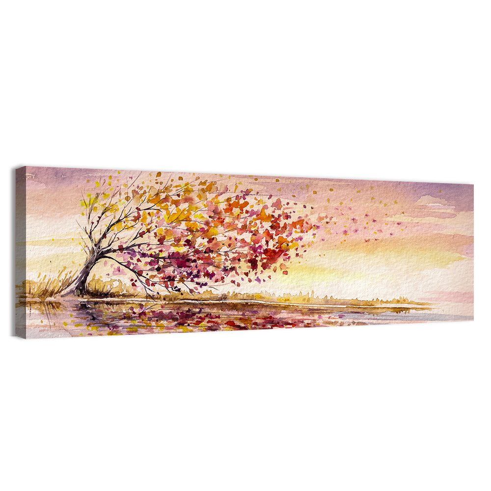 Windblown Autumn Tree Reflection Wall Art