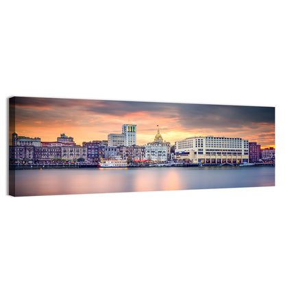 Savannah Riverfront Sunset Skyline Wall Art