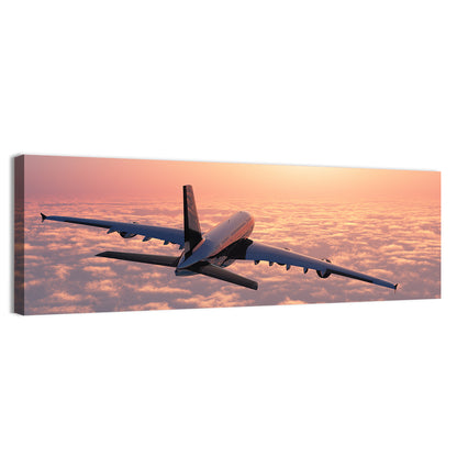 Passenger Plane Above Golden Clouds Wall Art
