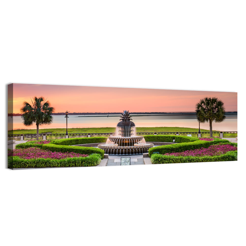 Charleston Pineapple Fountain at Sunset Wall Art