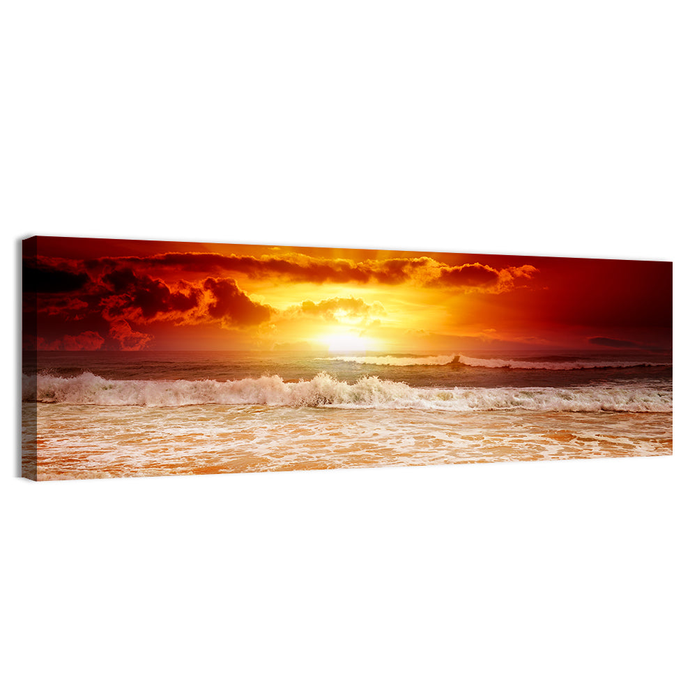 Golden Sunset Over Ocean Waves Wall Art