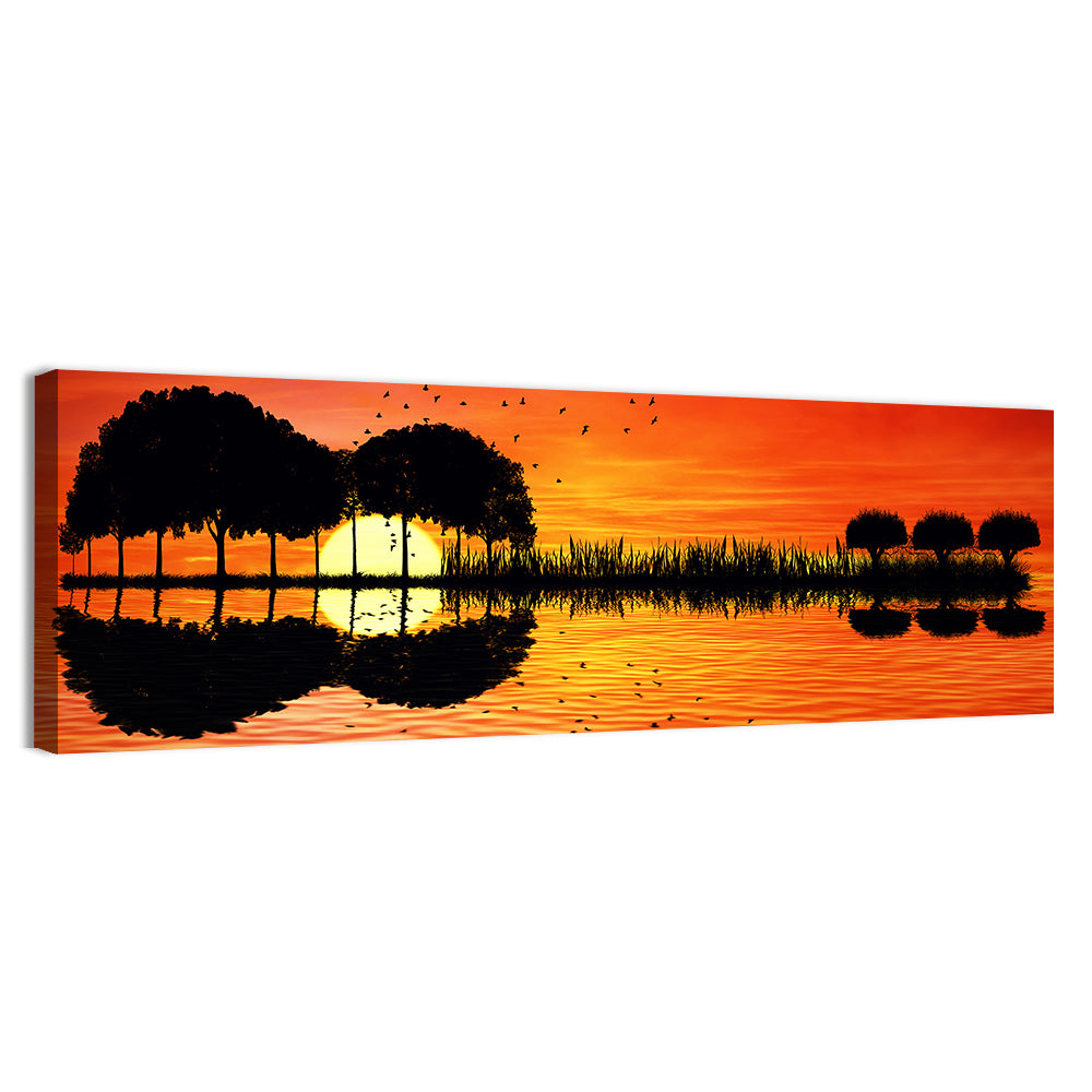 Sunset Trees and Lake Reflection Wall Art