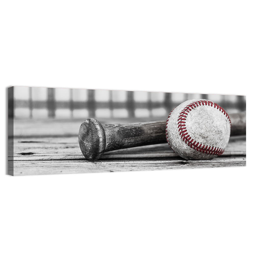 Worn Baseball and Bat on Wood Wall Art