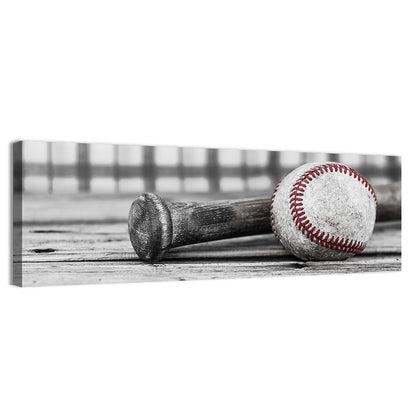 Worn Baseball and Bat on Wood Wall Art