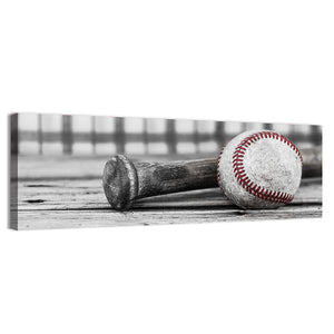 Baseball & Bat On Wood Surface Wall Art