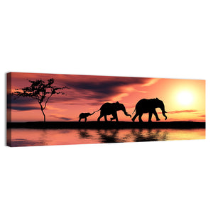 Elephant Silhouettes By A River Wall Art