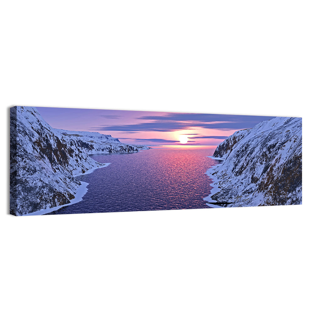 Snow-capped Mountain Fjord Sunset Wall Art