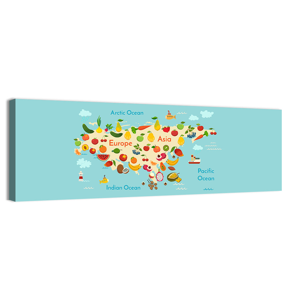 Illustrated Fruit World Map Wall Art