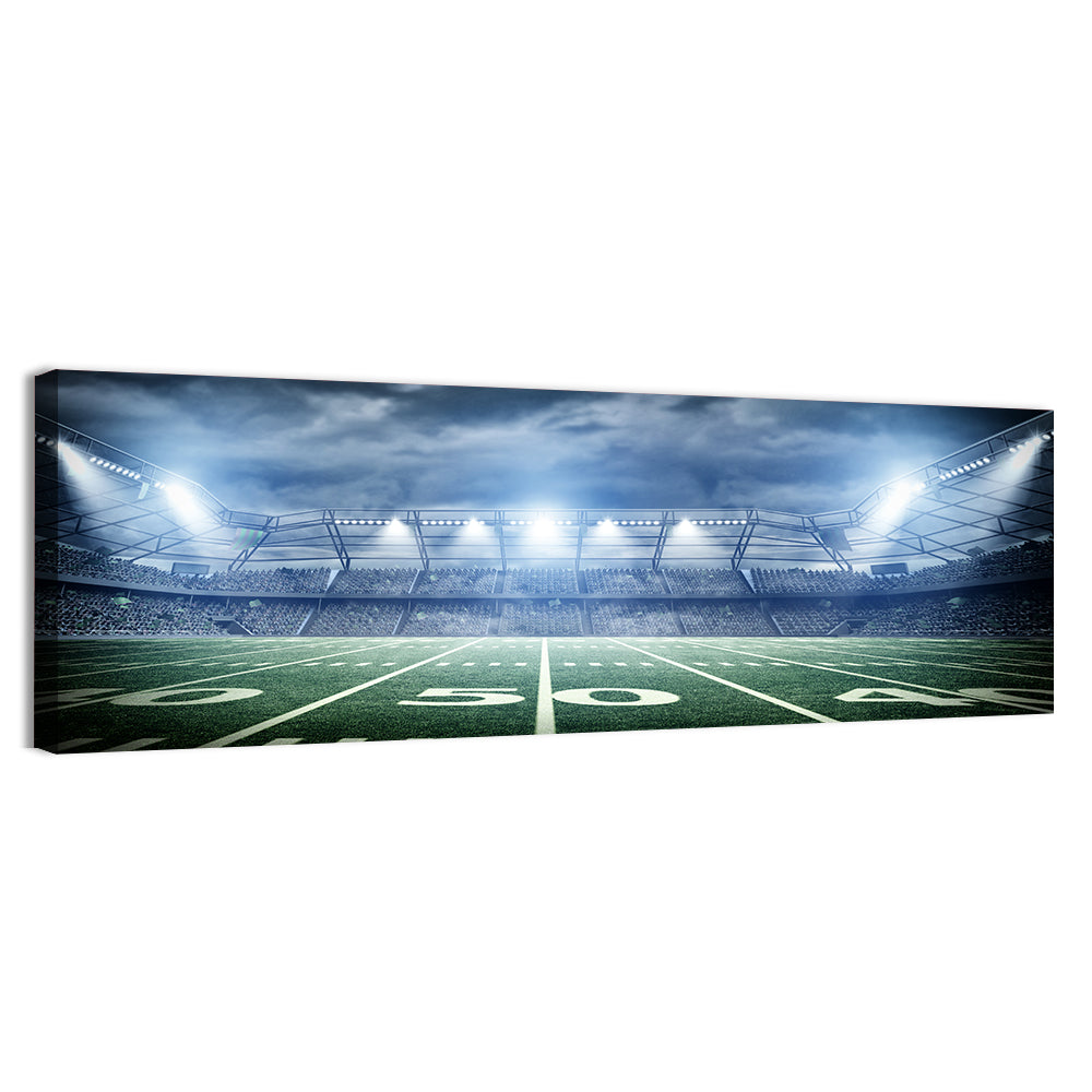 Floodlit Soccer Stadium at Night Wall Art, canvas print, panoramic