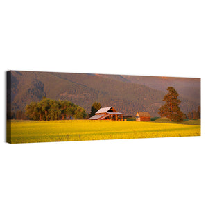 Rapeseed Farm & Barn In Evening Wall Art