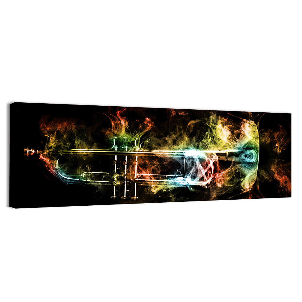 Brass Trumpet with Vibrant Smoke Wall Art