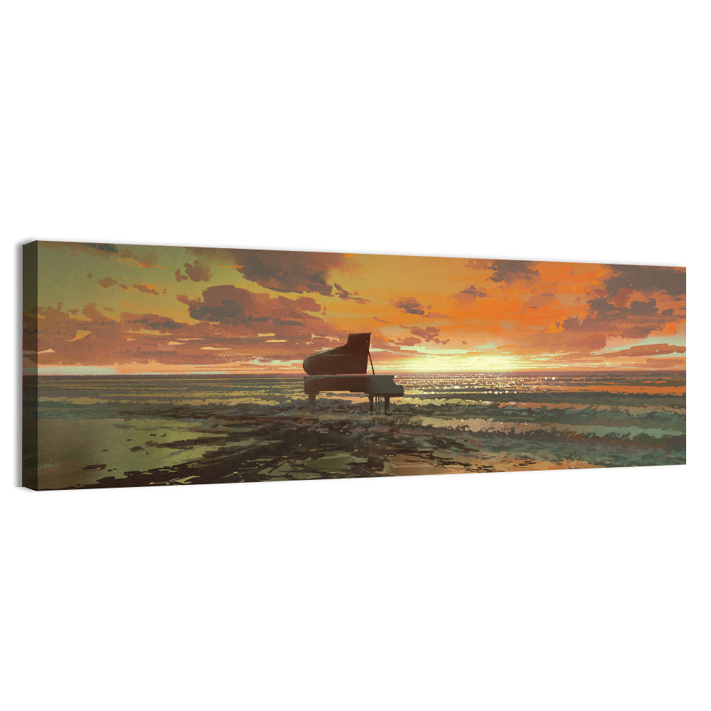 Piano on the Beach at Sunset Wall Art