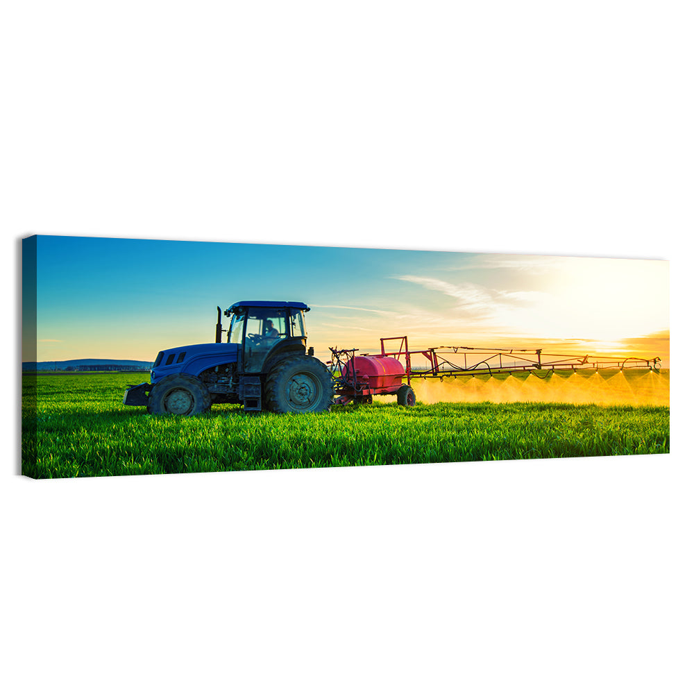 Tractor Spraying Crops at Golden Hour Wall Art