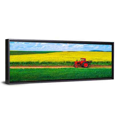 Red Tractor Over Yellow Rapeseed Field Wall Art