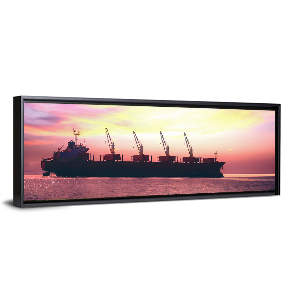 Sunset Cargo Ship Silhouette Wall Art