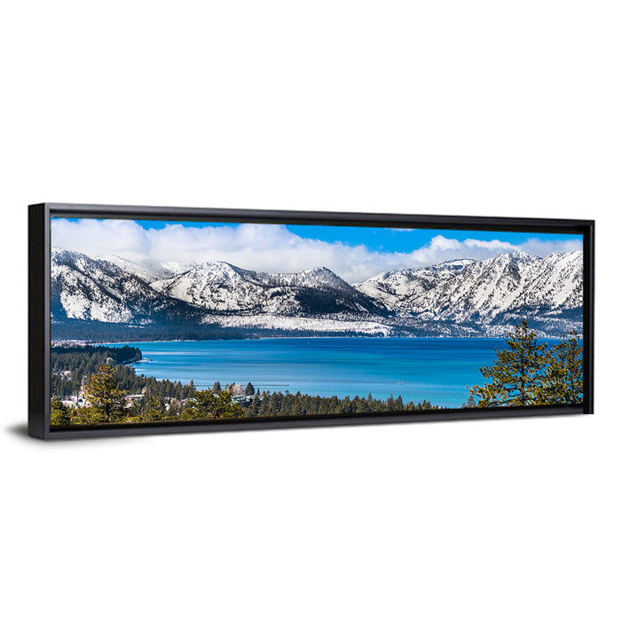 Lake Tahoe Snow-capped Sierra Peaks Wall Art as a framed canvas